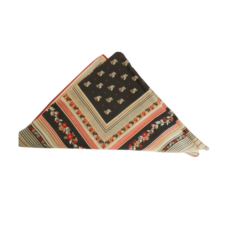 Vintage Desco Japan Scarf Beige Black Red Floral Stripe 26x26 Polyester Japan